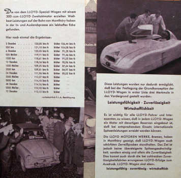 Lloyd Modelprogram 1953 "Internationale Rekorde" Carbrochure (10006)